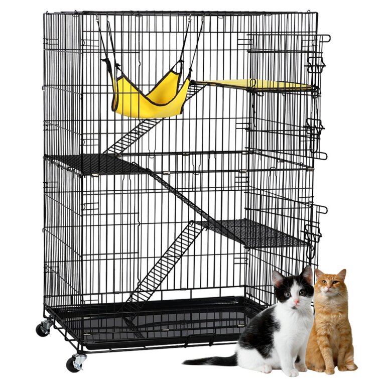 Covarrubias Rolling 4 Tiers Outdoor Cat Cage with Hammock